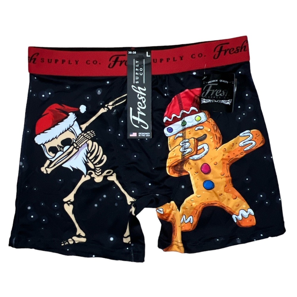 Fresh Supply Christmas Skeleton Santa Gingerbread Santa Hats Man Boxers LARGE